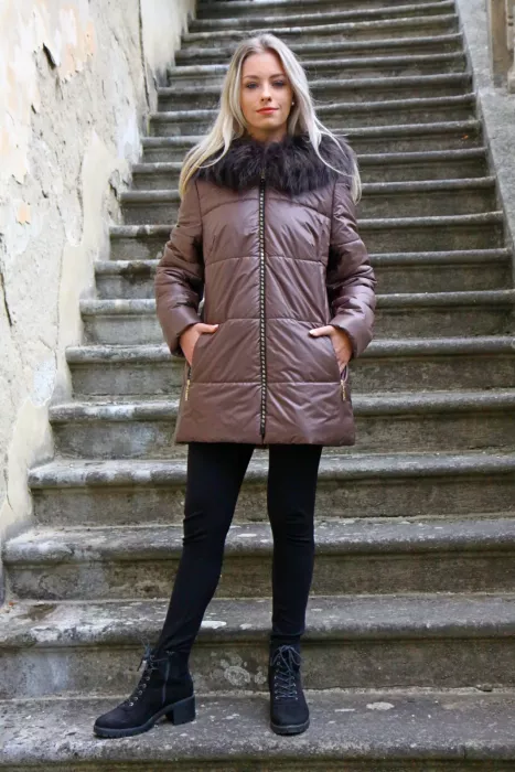 ZIMNÍ BUNDA TAYLOR hnědá s pravou kožešinou | 40, 42, 46