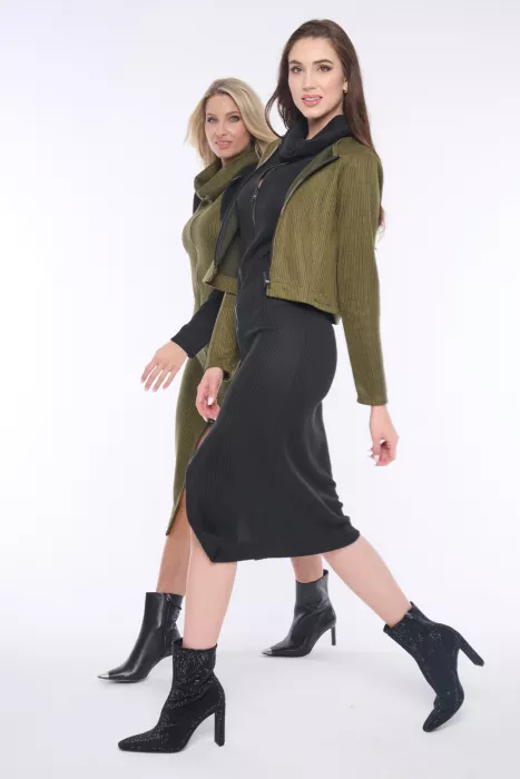 CROP TOP NA ZIP olivová 754-129 INFINITE