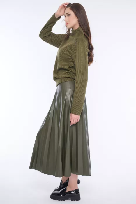 SUKNĚ KOŽENKA PLISÉ khaki 154-665 INFINITE