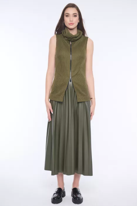 SUKNĚ KOŽENKA PLISÉ khaki 154-665 | 42