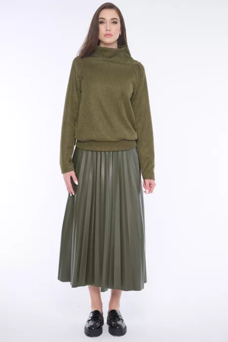 SUKNĚ KOŽENKA PLISÉ khaki 154-665 INFINITE