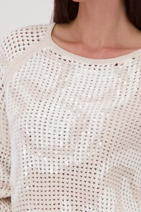 Svetr ajour Monari světle béžová Svetr ajour Monari světle béžová
