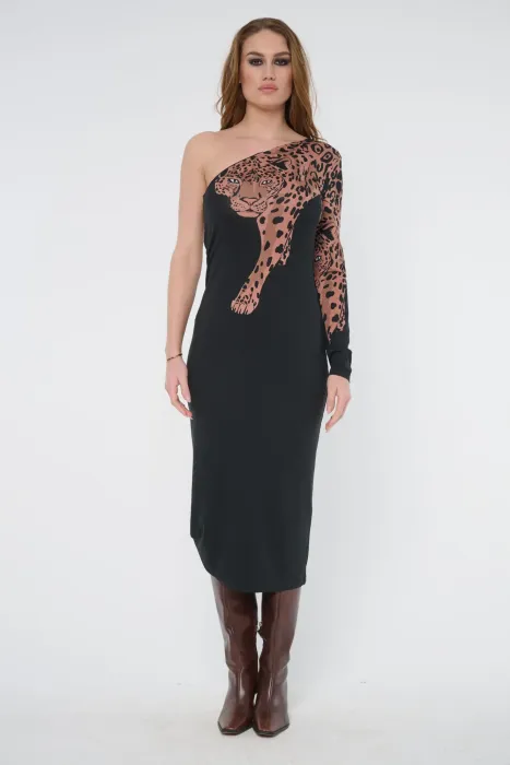 Šaty asymetrické INFINITE hnědý leopard 363-627A