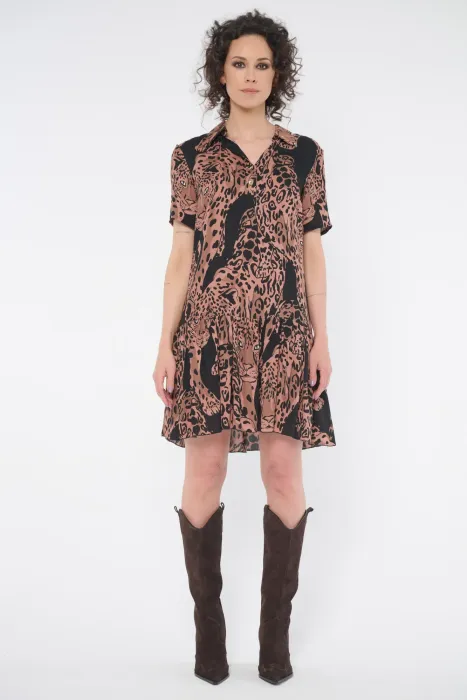 Šaty INFINITE vzor hnědý leopard 363-635A | 34, 42