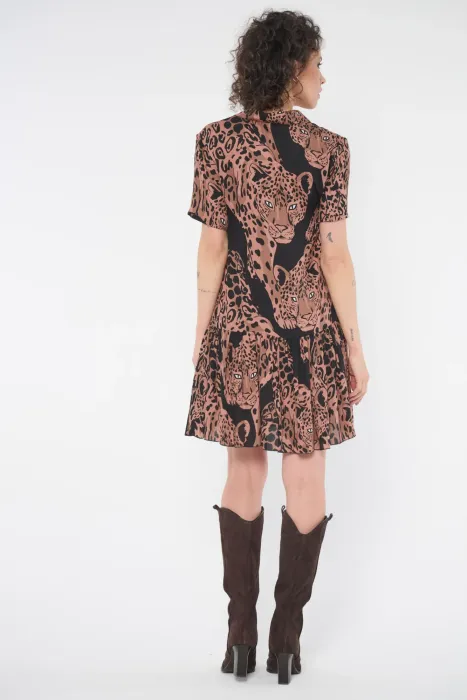 Šaty INFINITE vzor hnědý leopard 363-635A