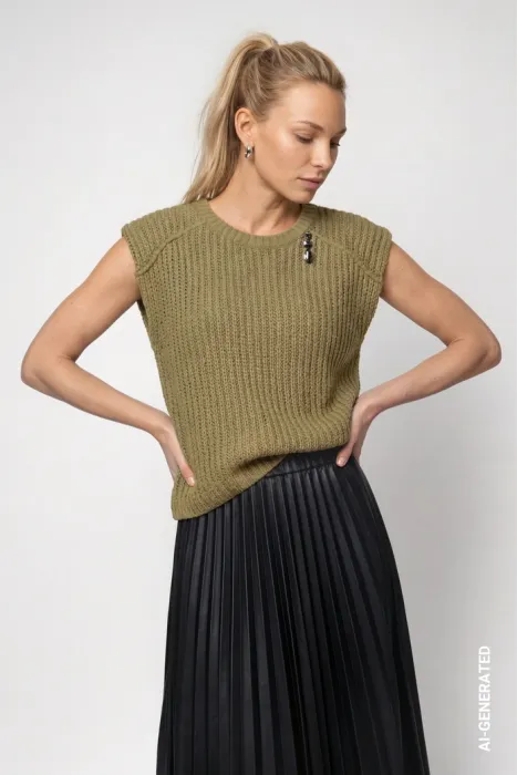 Vesta s broží MONARI zelená 809941 | 36, 38, 40