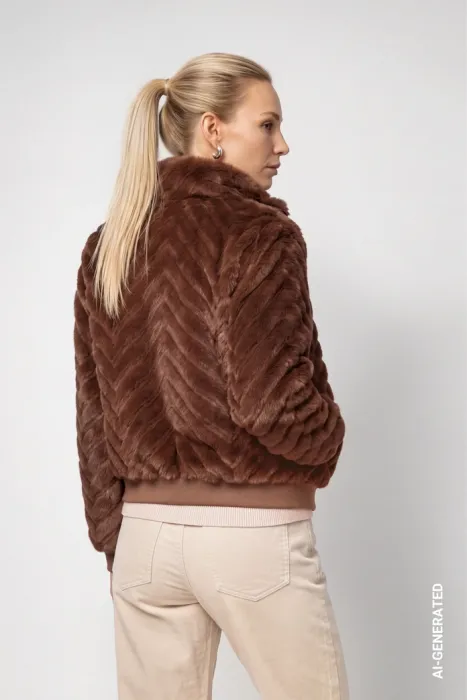 Bunda z umělé kožešiny s klikatým vzorem MONARI - hnědá